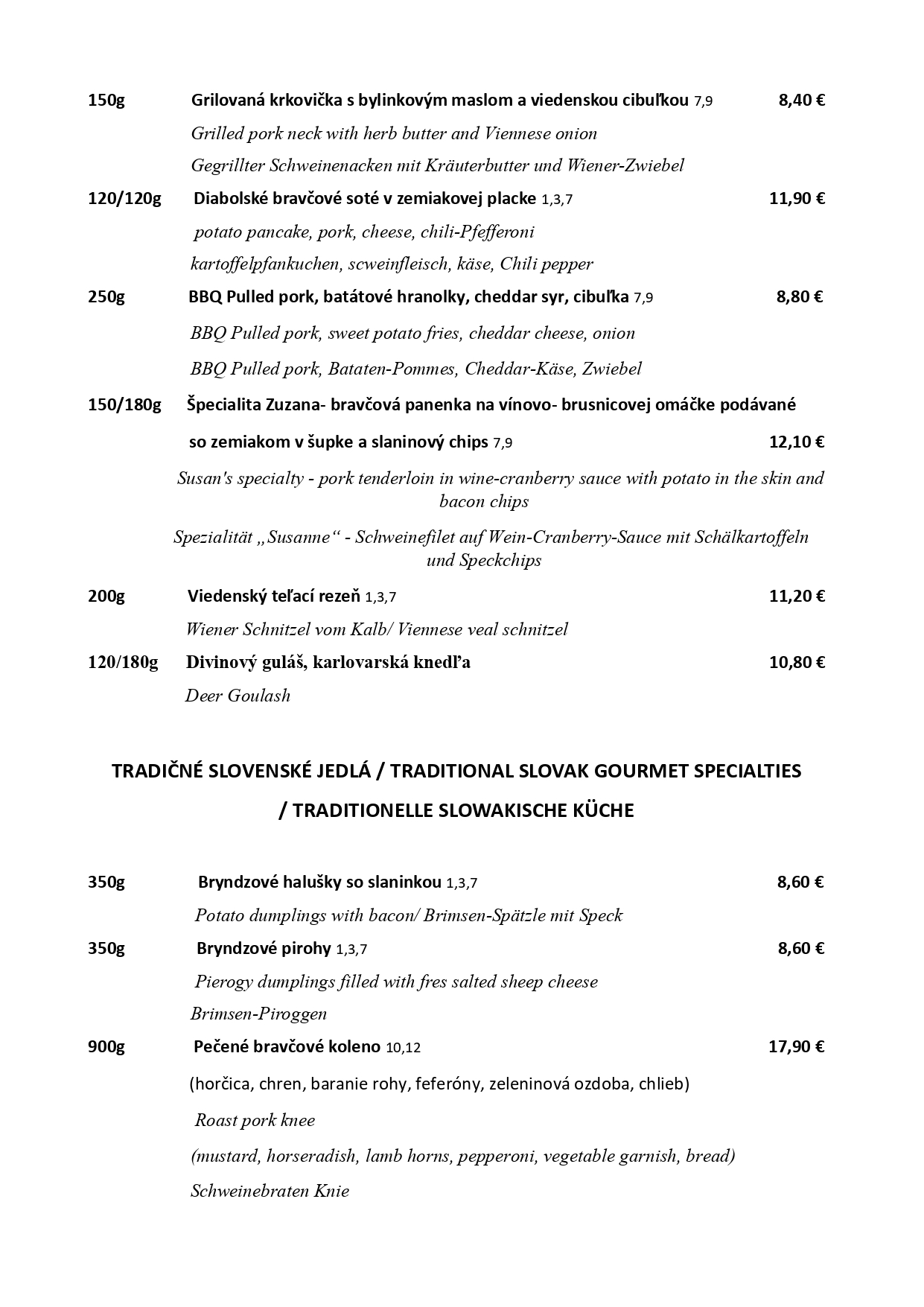 Jedálny lístok zuzanafamily.sk